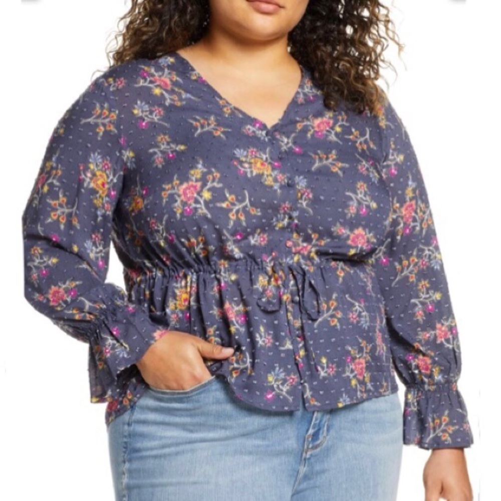 Caslon Purple Gray Floral Swiss Dot Textured Print Top Nordstrom